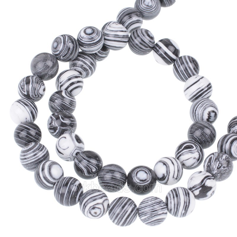 Black&White Synthetic Malachite Smooth Rounds, Approx 4-12mm, 38cm/strand