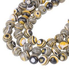 White&Yellow&Black Synthetic Malachite Smooth Rounds, Approx 4-12mm, 38cm/strand