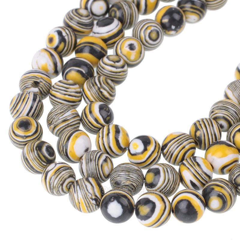 White&Yellow&Black Synthetic Malachite Smooth Rounds, Approx 4-12mm, 38cm/strand