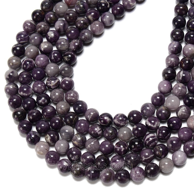 Lepidolite/Purple Mica Stone Smooth Rounds, Approx 6-10mm, 38cm/strand