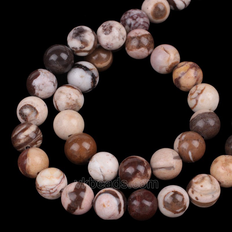 Australian Zebra Stone Smooth Rounds, Approx 4-12mm, 38cm/strand