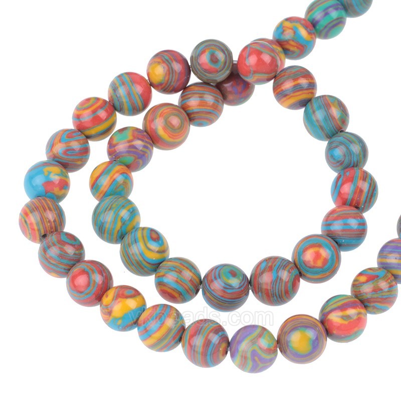 Rainbow Color( More Blue) Synthetic Malachite Smooth Rounds, Approx 4-12mm, 38cm/strand