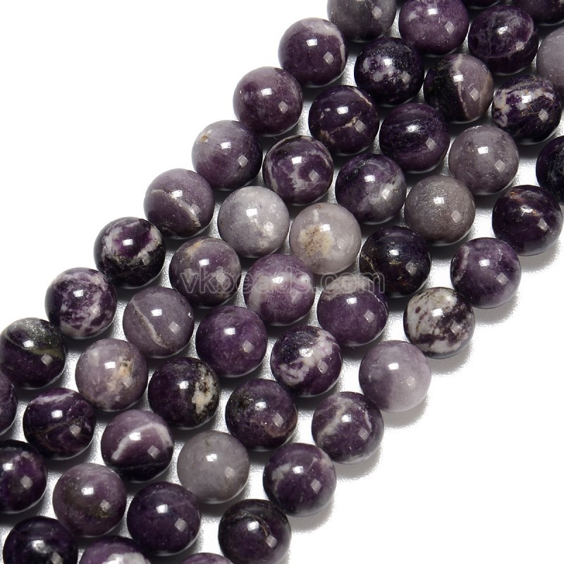 Lepidolite/Purple Mica Stone Smooth Rounds, Approx 6-10mm, 38cm/strand