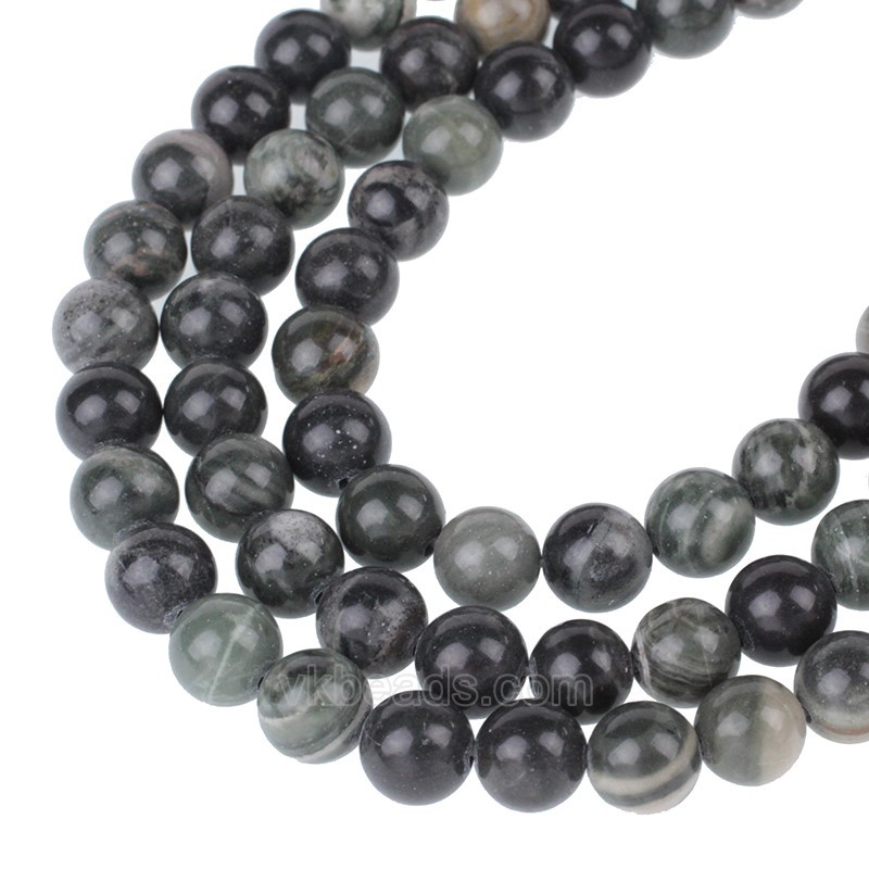 Green Wood Grain Jasper Smooth Rounds, Approx 6-10mm, 38cm/strand