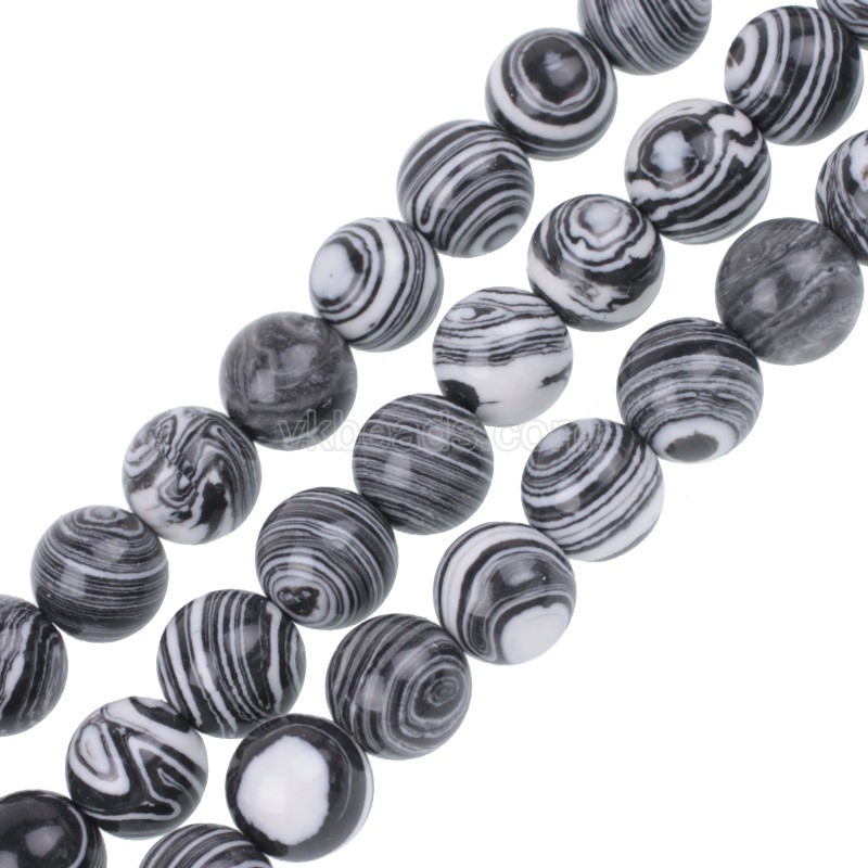 Black&White Synthetic Malachite Smooth Rounds, Approx 4-12mm, 38cm/strand