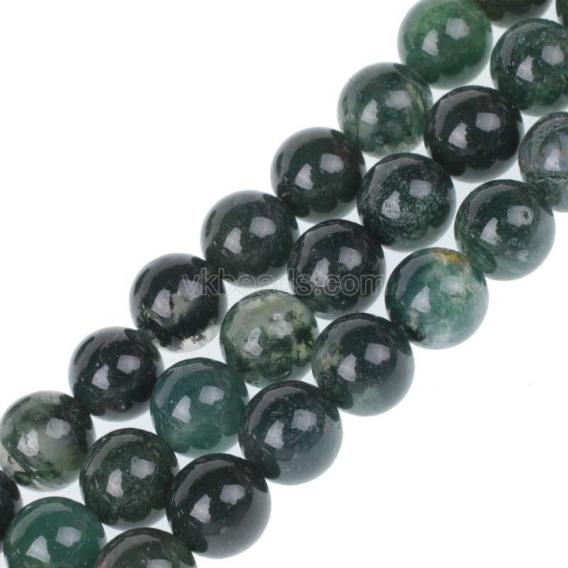Moss Agate Smooth Rounds, Approx  4-12mm, 38cm/strand