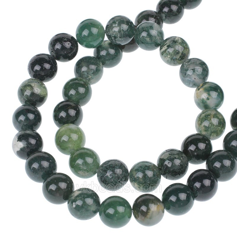 Moss Agate Smooth Rounds, Approx  4-12mm, 38cm/strand