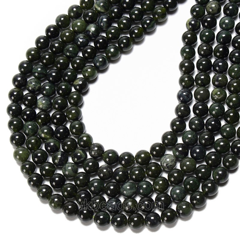 Dark Green Canada Jade Smooth Rounds, Approx 6-10mm, 38cm/strand