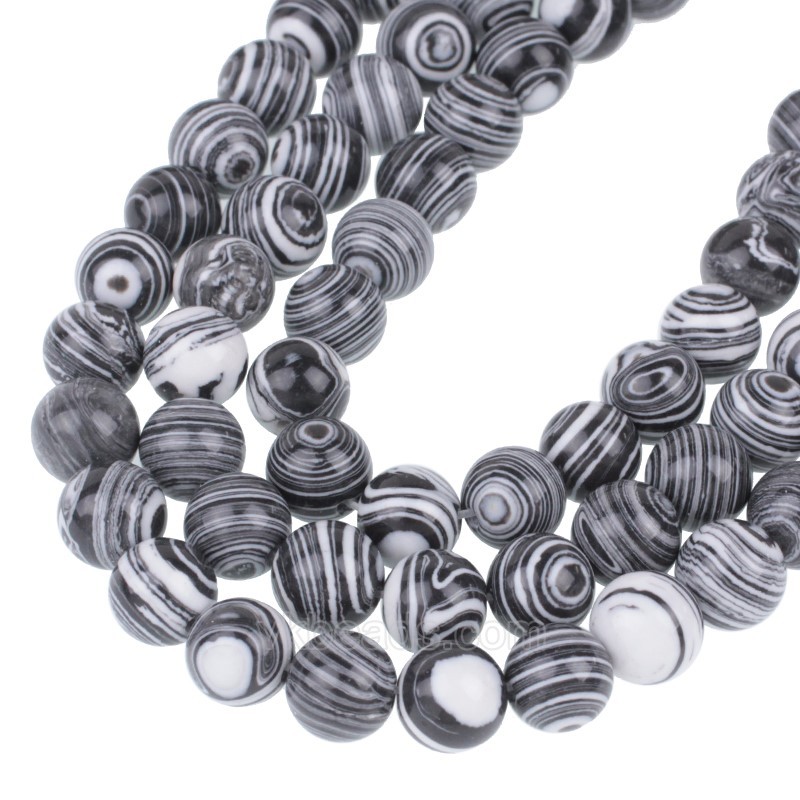 Black&White Synthetic Malachite Smooth Rounds, Approx 4-12mm, 38cm/strand