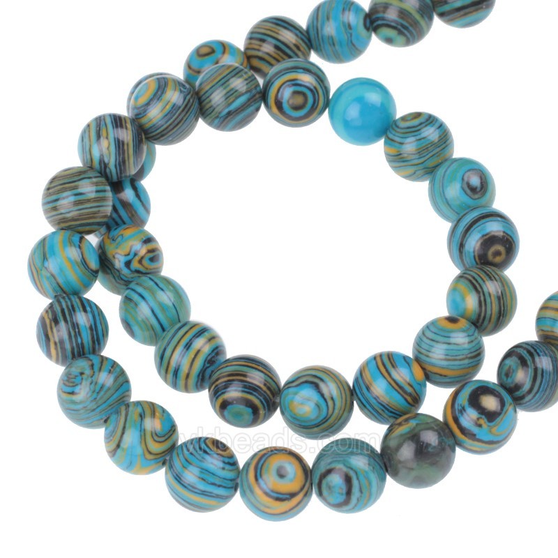 Dark Blue&Yellow&Black Synthetic Malachite Smooth Rounds, Approx 4-12mm, 38cm/strand
