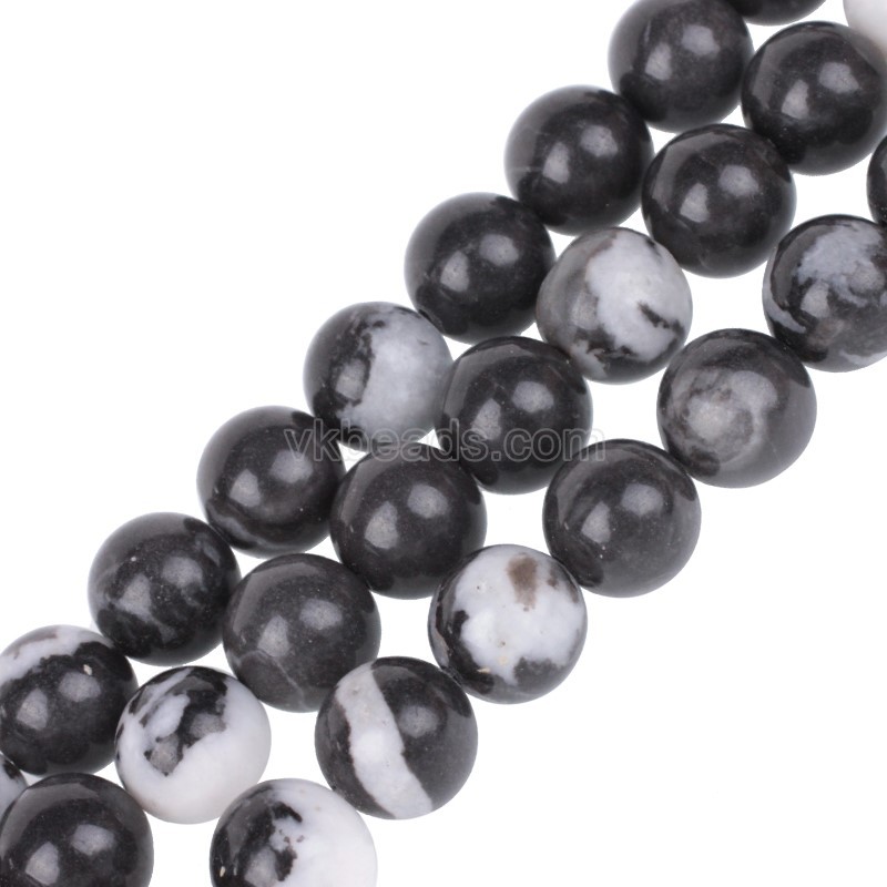 Black White Zebra Jasper Smooth Rounds, Approx 4-14mm, 38cm/strand