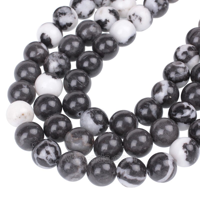 Black White Zebra Jasper Smooth Rounds, Approx 4-14mm, 38cm/strand