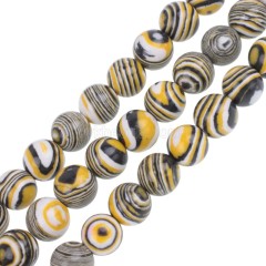 White&Yellow&Black Synthetic Malachite Smooth Rounds, Approx 4-12mm, 38cm/strand