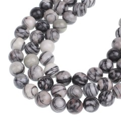 Black Veined Jasper Smooth Rounds, Approx  4-14mm, 38cm/strand