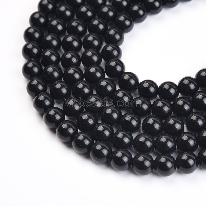 Black Glass Beads Smooth Rounds, Approx 4-10mm, 38cm/strand