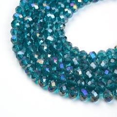 AB Plated Lake Blue Glass Faceted Rondelles, Approx 6x8mm, 38cm/strand