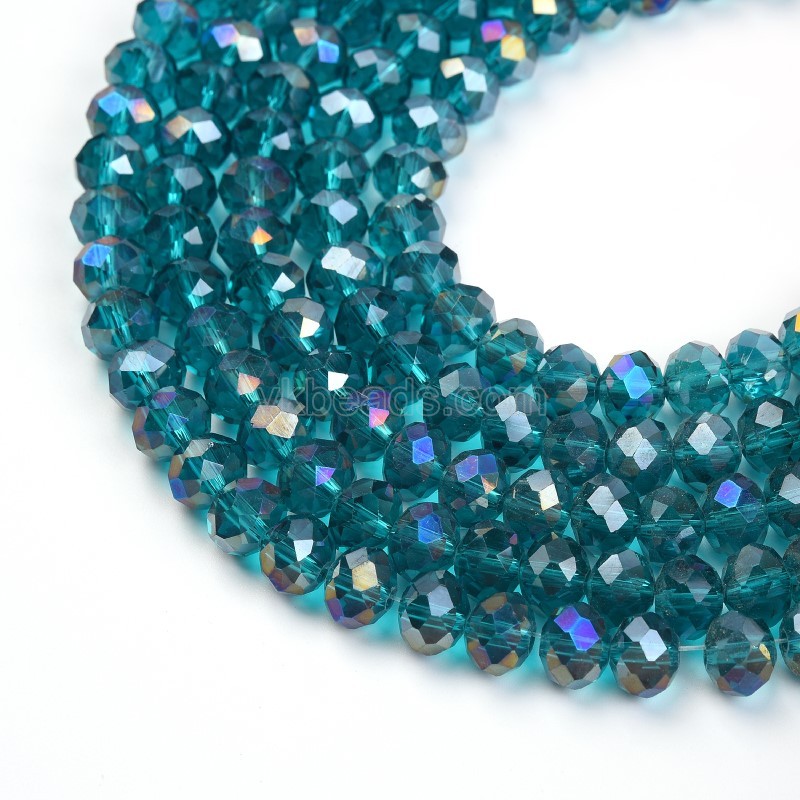 AB Plated Lake Blue Glass Faceted Rondelles, Approx 6x8mm, 38cm/strand