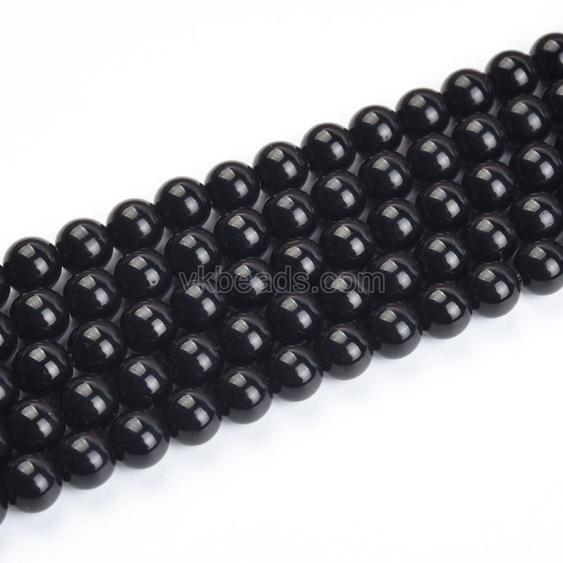 Black Glass Beads Smooth Rounds, Approx 4-10mm, 38cm/strand