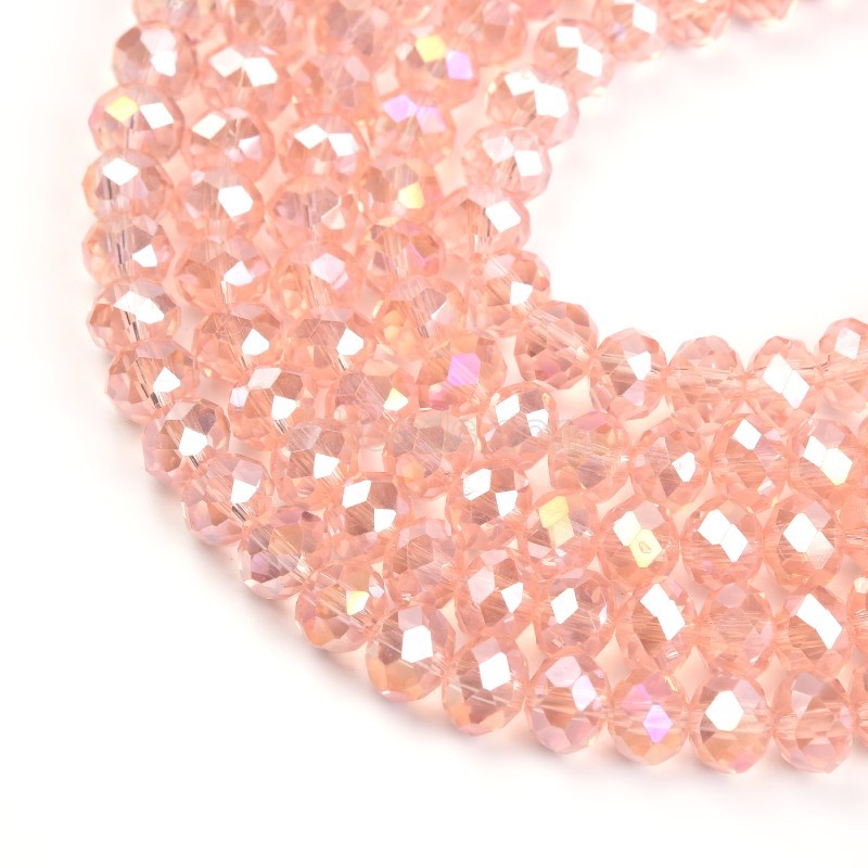 AB Plated Light Pink Glass Faceted Rondelles, Approx 6x8mm, 38cm/strand