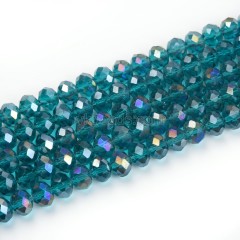 AB Plated Lake Blue Glass Faceted Rondelles, Approx 6x8mm, 38cm/strand