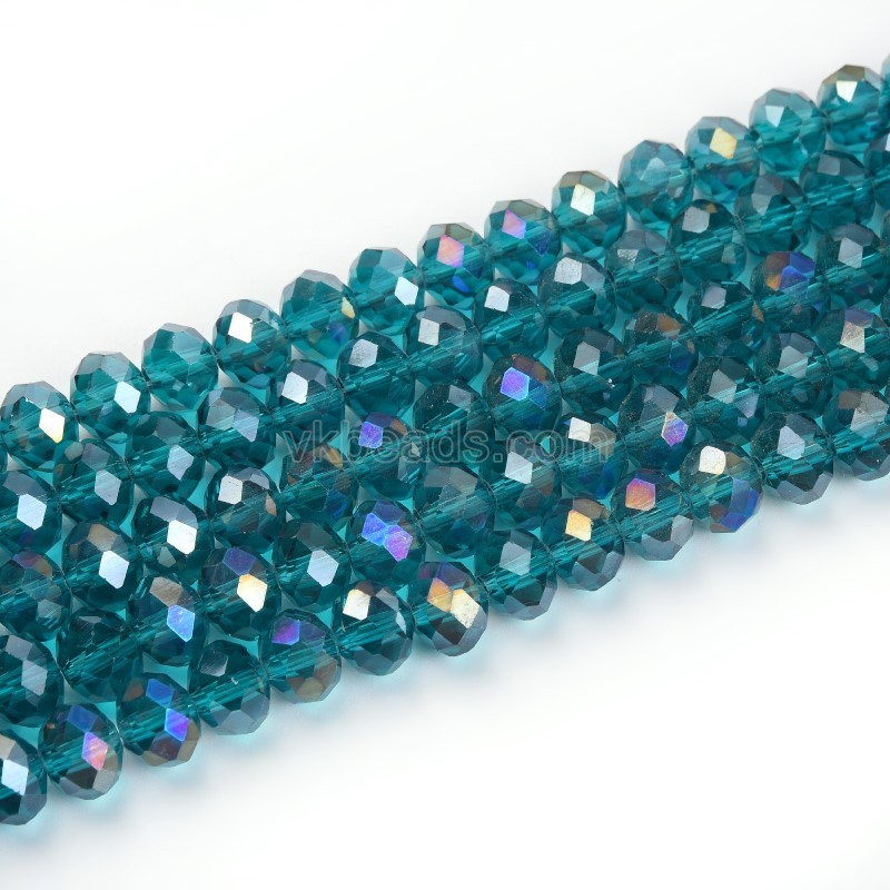 AB Plated Lake Blue Glass Faceted Rondelles, Approx 6x8mm, 38cm/strand