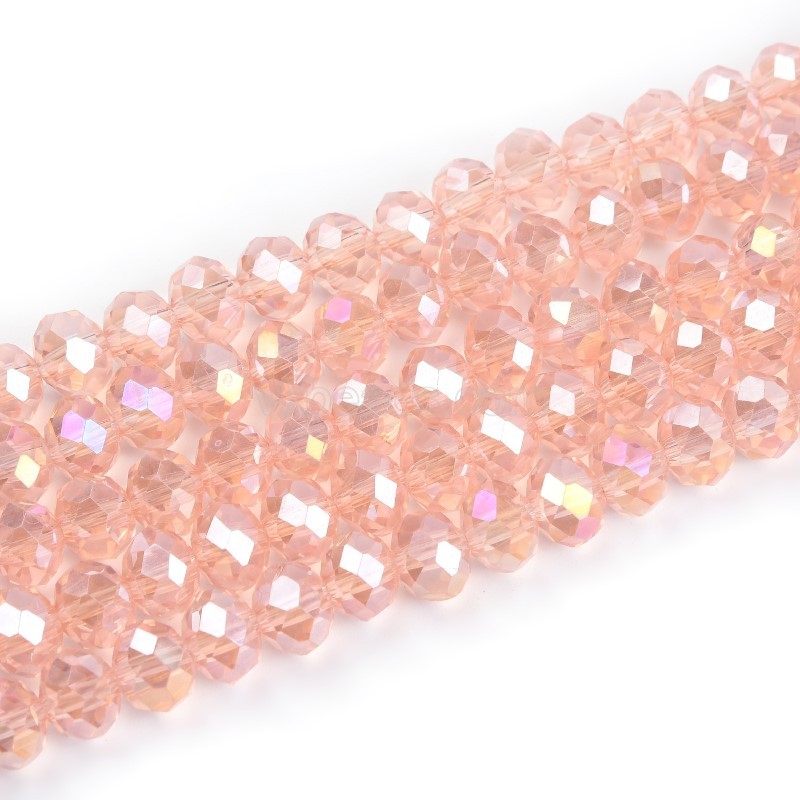 AB Plated Light Pink Glass Faceted Rondelles, Approx 6x8mm, 38cm/strand