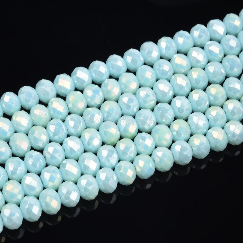 AB Plated Opaque Aqua Blue Glass Faceted Rondelles, Approx 6x8mm, 38cm/strand
