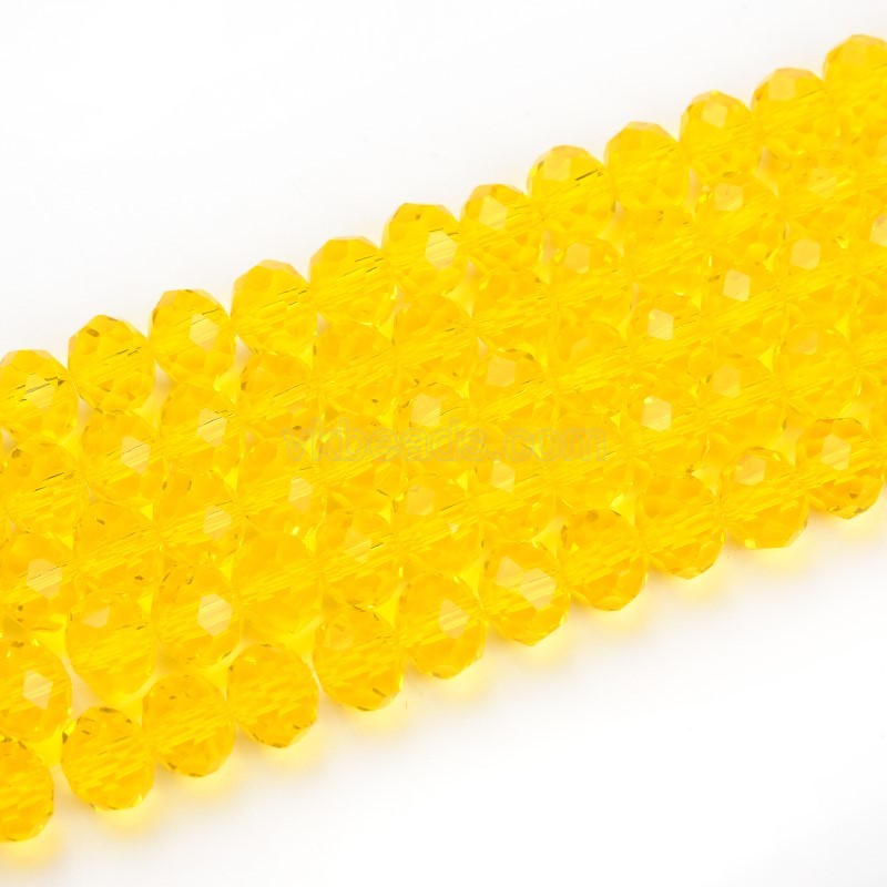 Yellow Glass Faceted Rondelles , Approx 6x8mm, 38cm/strand