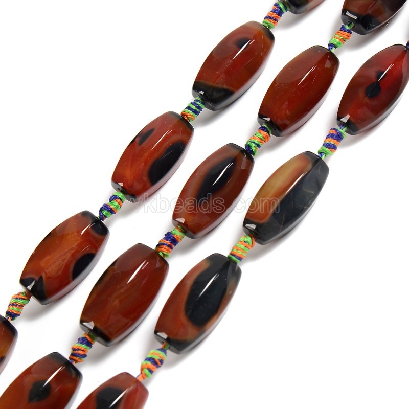 Black Red Lace Agate/Banded Agate Faceted Drums, 6 Facets, Approx 13-16x25-28mm, 10pcs/strand
