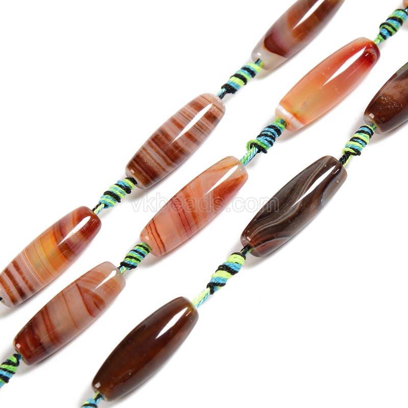 Brown Lace Agate/Banded Agate Smooth Rice Beads, Approx 10x30mm, 11pcs/strand
