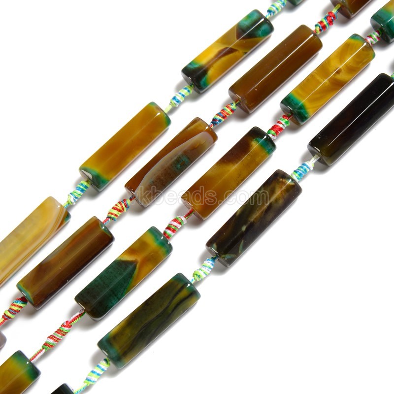 Yellow&Green Lace Agate/Banded Agate Hexagonal Prisms, Approx 12x42mm, 8pcs/strand