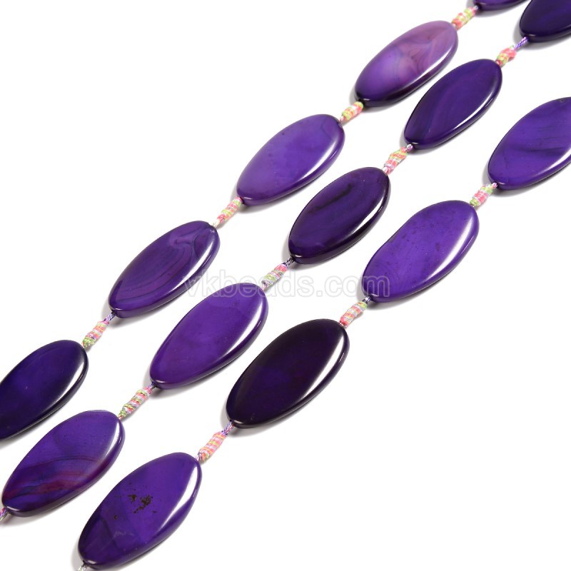 Purple Lace Agate/Banded Agate Smooth Horse Eye with Thin Edge, Approx 24-26x48-50mm, 8pcs/strand