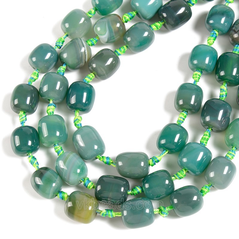 Sea Green Lace Agate/Banded Agate Smooth Barrel/Drums, Approx 12-13x13-16mm, 18-20pcs/strand