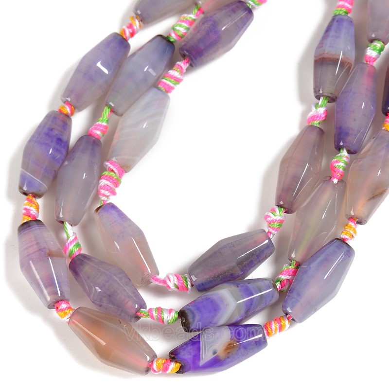Light Purple Lace Agate/Banded Agate Faceted Long Bicone Beads, Approx 10-12x20-26mm, 14pcs/strand
