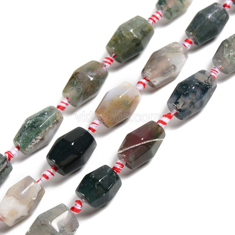 Moss Agate Faceted Barrel Drum Beads, Approx 13-14x20-26mm, 14pcs/strand