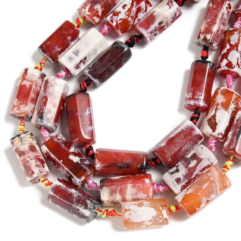 Red Fire Lace Agate/Banded Agate Hexagonal Prisms, Approx 10-13x20-25mm, 13pcs/strand