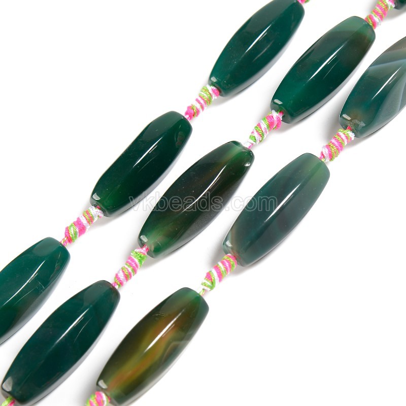 Dark Green Lace Agate/Banded Agate Faceted Drum Beads, 6 Facets, Approx 13-14x35-37mm, 10pcs/strand
