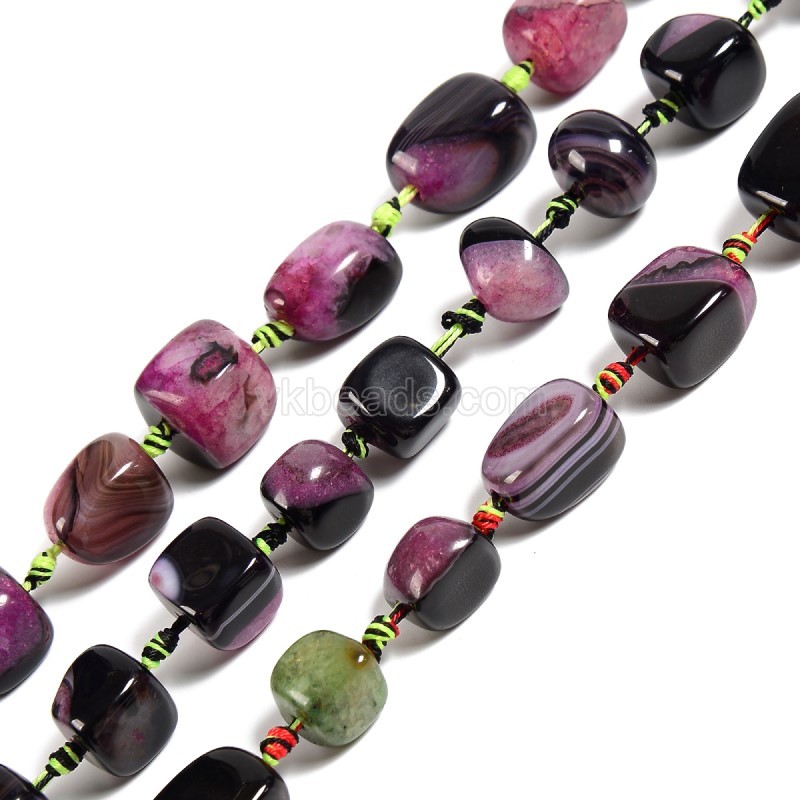 Black Fuchsia Lace Agate/Banded Agate Nuggets, Approx 12-16mm, 16pcs/strand