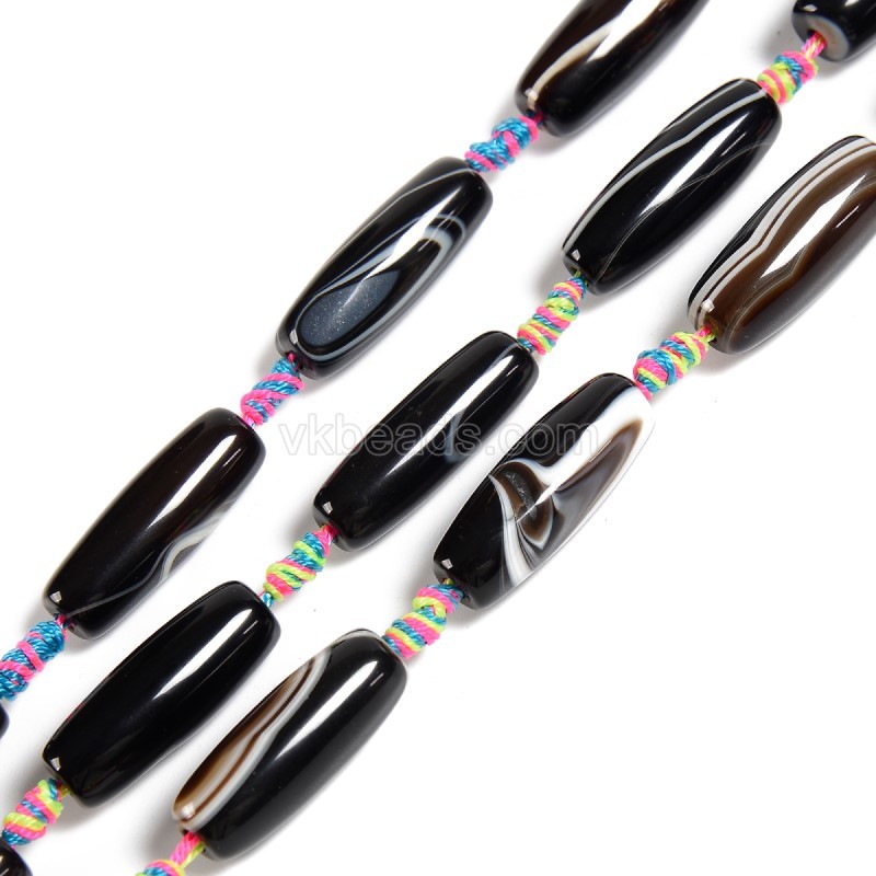 Black Lace Agate/Banded Agate Smooth Rice Beads, Approx 10-11x28-30mm, 10pcs/strand