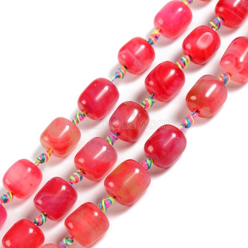 Fuchsia Lace Agate/Banded Agate Smooth Barrel Drums, Approx 13-14x15-16mm, 18pcs/strand