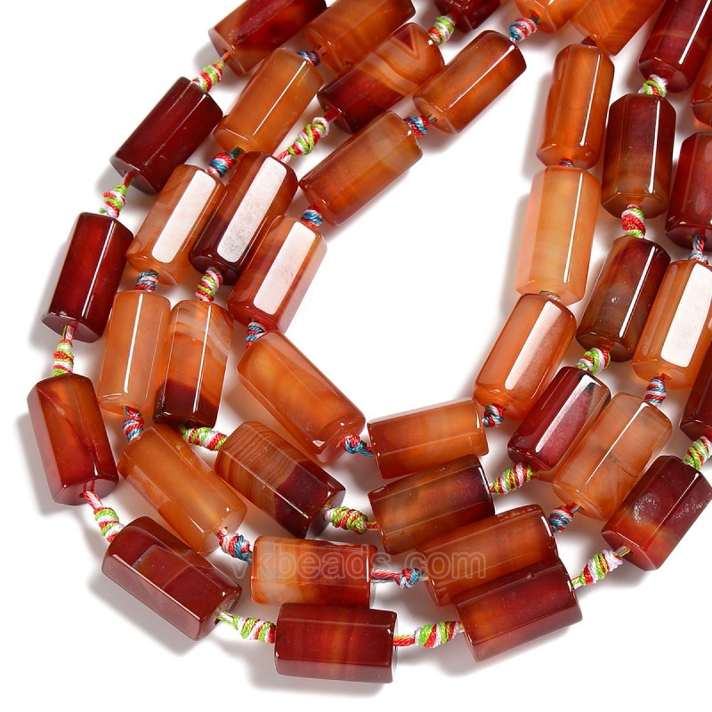 Red Lace Agate/Banded Agate Hexagonal Prisms, Approx 10-13x20-25mm, 13pcs/strand