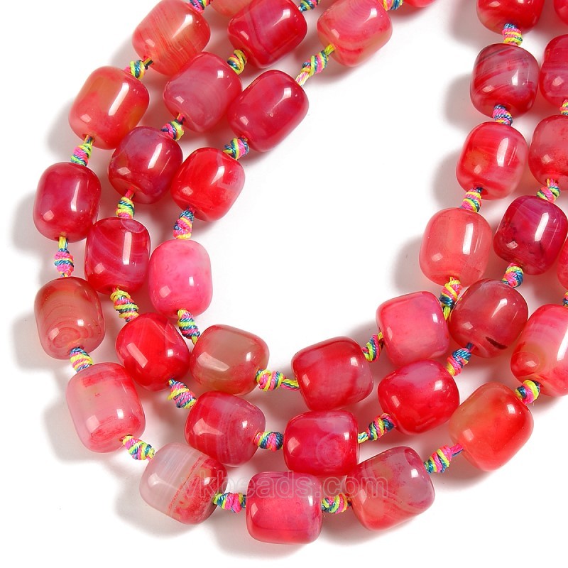 Fuchsia Lace Agate/Banded Agate Smooth Barrel Drums, Approx 13-14x15-16mm, 18pcs/strand