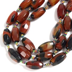 Black Red Lace Agate/Banded Agate Faceted Drums, 6 Facets, Approx 13-16x25-28mm, 10pcs/strand