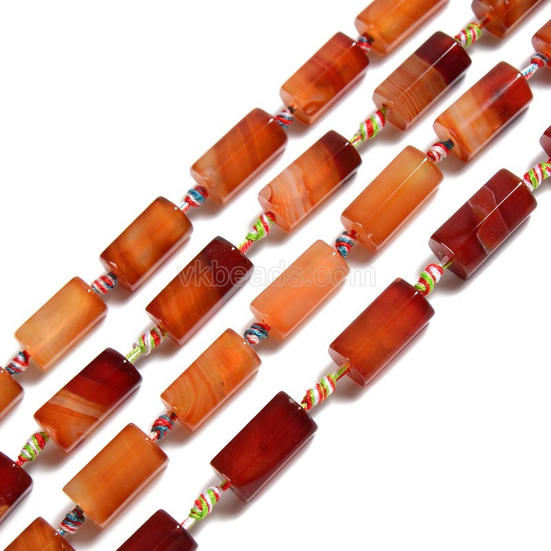 Red Lace Agate/Banded Agate Hexagonal Prisms, Approx 10-13x20-25mm, 13pcs/strand