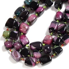 Black Fuchsia Lace Agate/Banded Agate Nuggets, Approx 12-16mm, 16pcs/strand