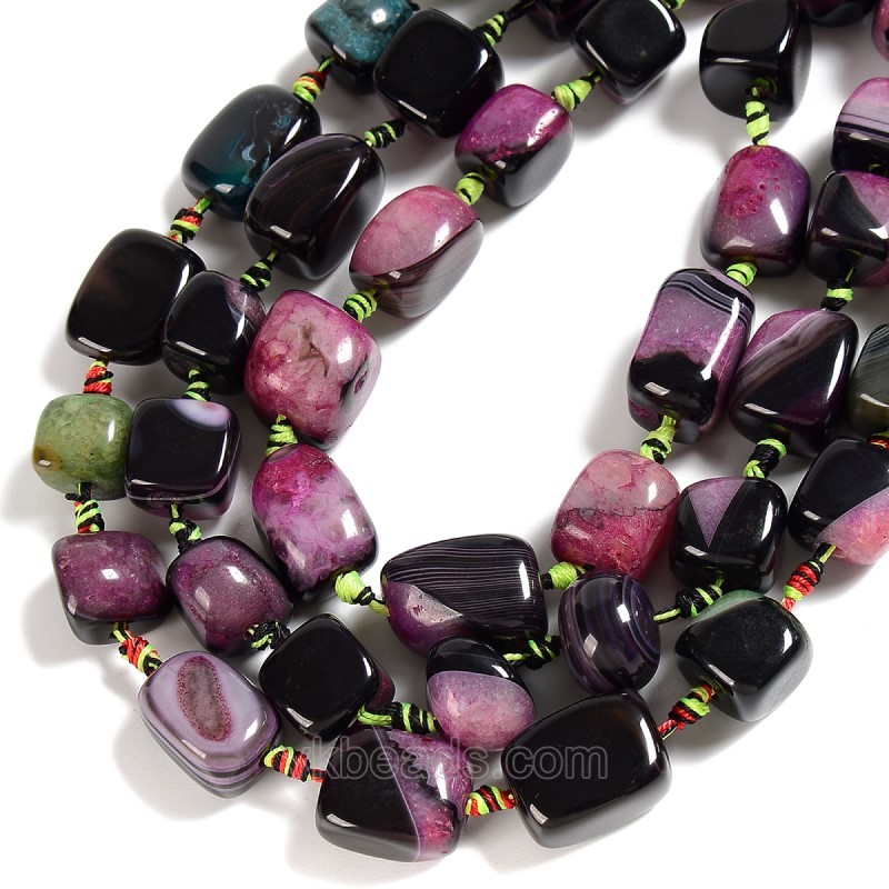 Black Fuchsia Lace Agate/Banded Agate Nuggets, Approx 12-16mm, 16pcs/strand