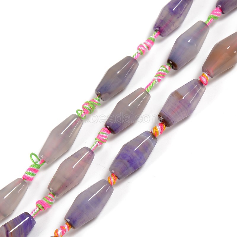 Light Purple Lace Agate/Banded Agate Faceted Long Bicone Beads, Approx 10-12x20-26mm, 14pcs/strand