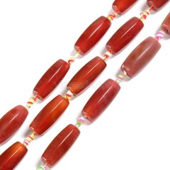 Dark Red Lace Agate/Banded Agate Faceted Barrel Drum Beads, 6 Facets, Approx 12-13x30-31mm, 10pcs/strand