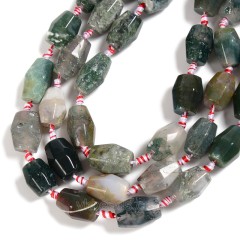 Moss Agate Faceted Barrel Drum Beads, Approx 13-14x20-26mm, 14pcs/strand