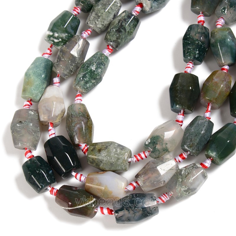 Moss Agate Faceted Barrel Drum Beads, Approx 13-14x20-26mm, 14pcs/strand